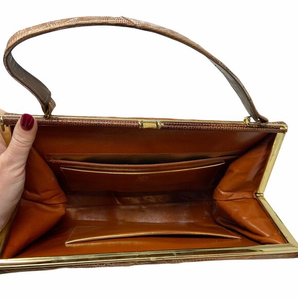 Vintage 1960s Sydney of California Brown Lizard Skin Medium Top Handle Purse - Picture 5 of 12